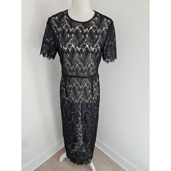 Diane Von Furstenberg Dresses & Skirts - Diane Von Furstenberg Lace Embroidery Overlay Sheer Sheath Dress 8 M Black